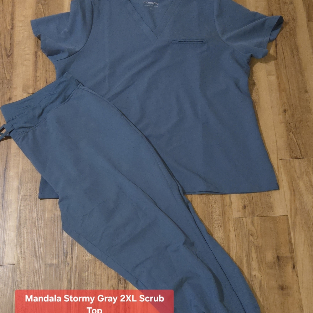 Mandala Slate Blue Scrub Top and Pants Set